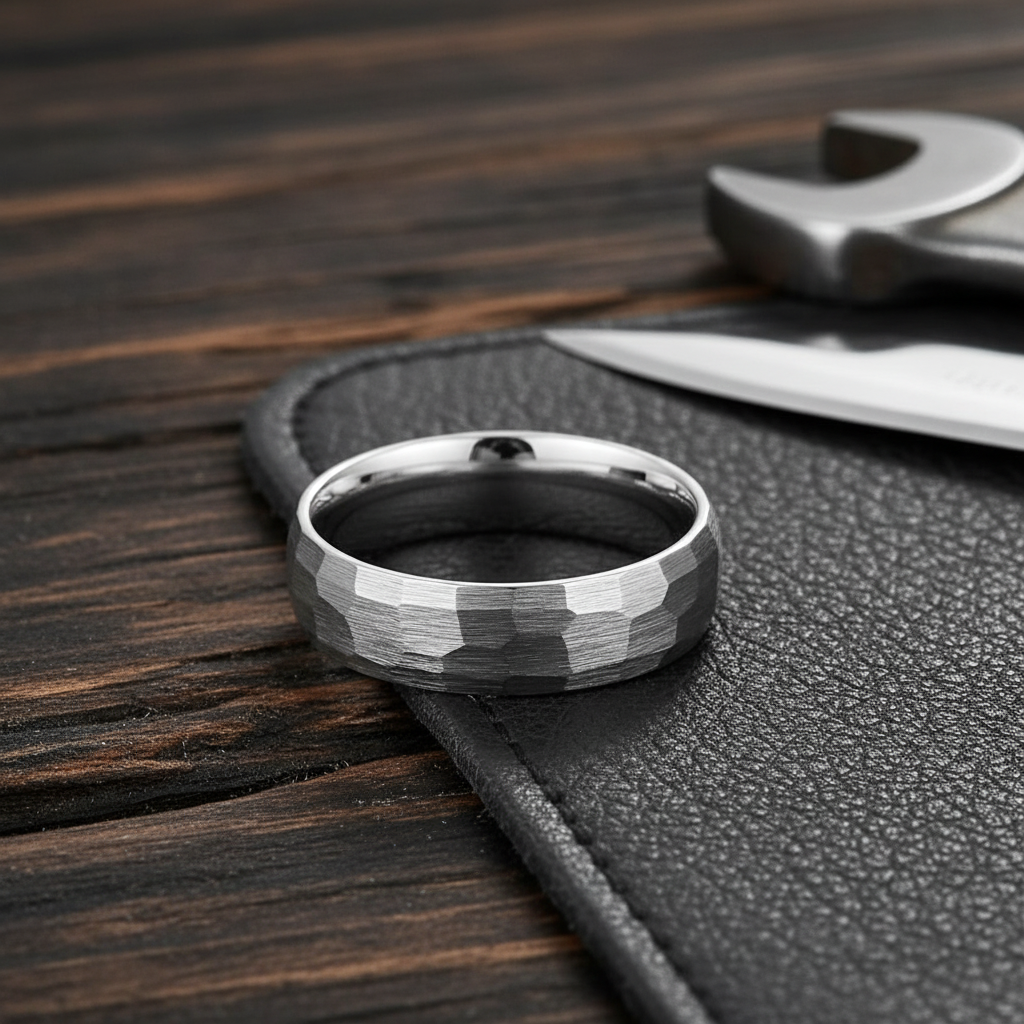Hammered Brushed Titanium Ring
