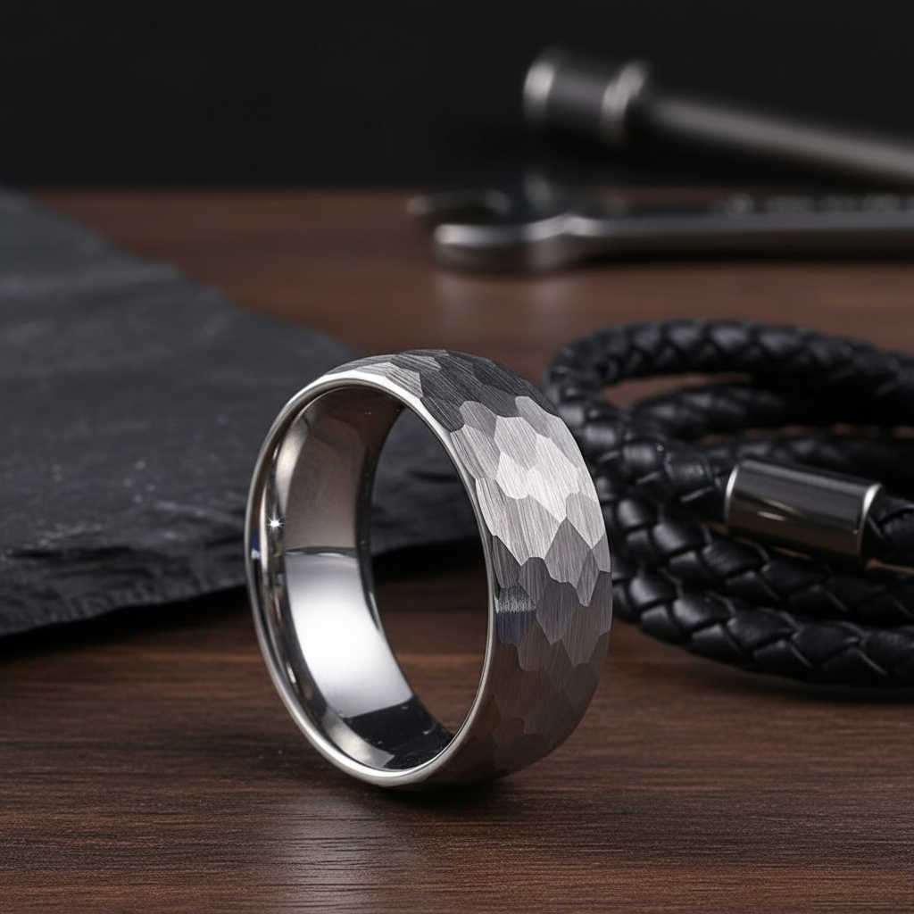 Hammered Brushed Titanium Ring