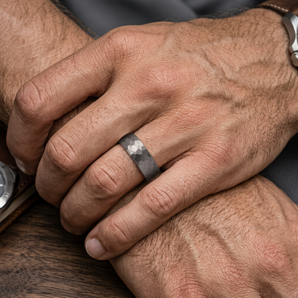 Hammered Brushed Titanium Ring